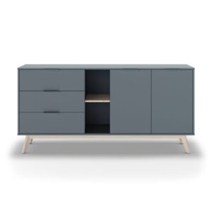 Wohnli Möbelsuche - Sideboard mit 2 Türen 2 Nischen 3 Schubladen L165 cm - Grau