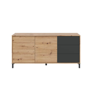 wohnli-moebel-suche-Sideboard-mit-2-Tueren-und-3-Schubladen-L154cm-Dekor-Eiche-und-Grau Wohnli Möbelsuche - Sideboard mit 2 Türen und 3 Schubladen L154cm - Dekor Eiche und Grau