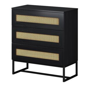 wohnli-moebel-suche-Sideboard-mit-3-Schubladen-mit-Rattan-Einsaetzen-80-cm-schwarz Wohnli Möbelsuche - Sideboard mit 3 Schubladen mit Rattan-Einsätzen