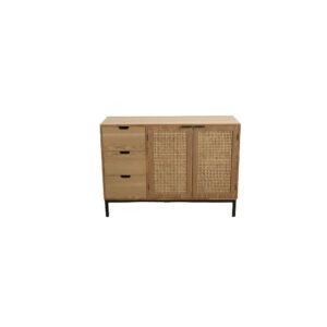 Wohnli Möbelsuche - Sideboard mit 3 Schubladen und 2 Türen aus Rohrgeflecht und Metall