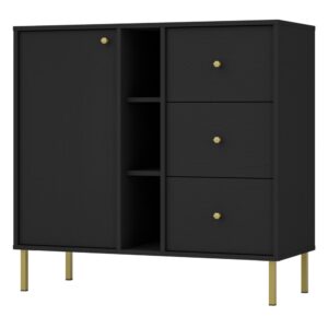 wohnli-moebel-suche-Sideboard-mit-3-Schubladen-und-Regalen-Schwarz-Graphit-100-cm Wohnli Möbelsuche - Sideboard mit 3 Schubladen und Regalen
