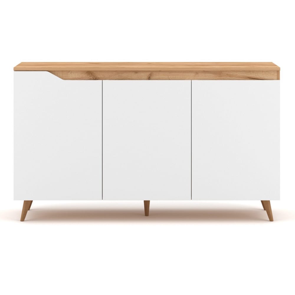 wohnli-moebel-suche-Sideboard-mit-3-Tueren-L140-cm-Holzdekor-und-weiss Wohnli Möbelsuche - Sideboard mit 3 Türen L140 cm - Holzdekor und weiß
