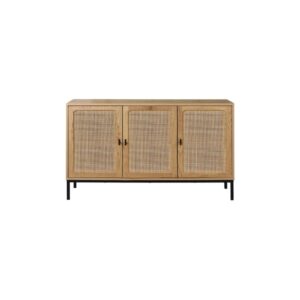 Wohnli Möbelsuche - Sideboard mit 3 Türen aus Rattan L120 cm - Eiche dekor