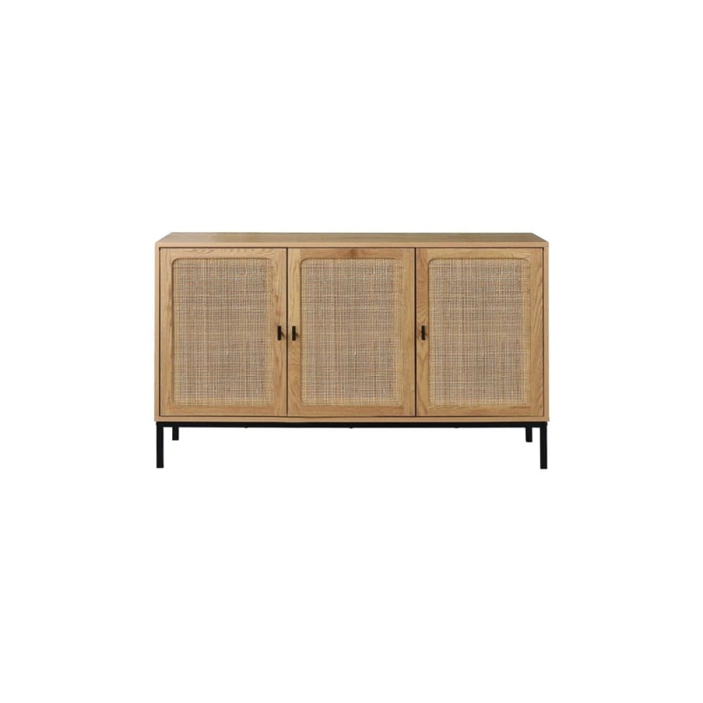 wohnli-moebel-suche-Sideboard-mit-3-Tueren-aus-Rattan-L120-cm-Eiche-dekor Wohnli Möbelsuche - Sideboard mit 3 Türen aus Rattan L120 cm - Eiche dekor