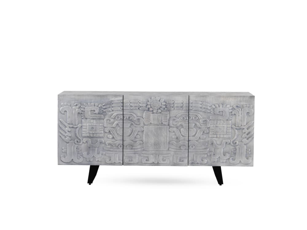 Wohnli Möbelsuche - Sideboard mit 3 Türen in Grau aus massivem Mangoholz