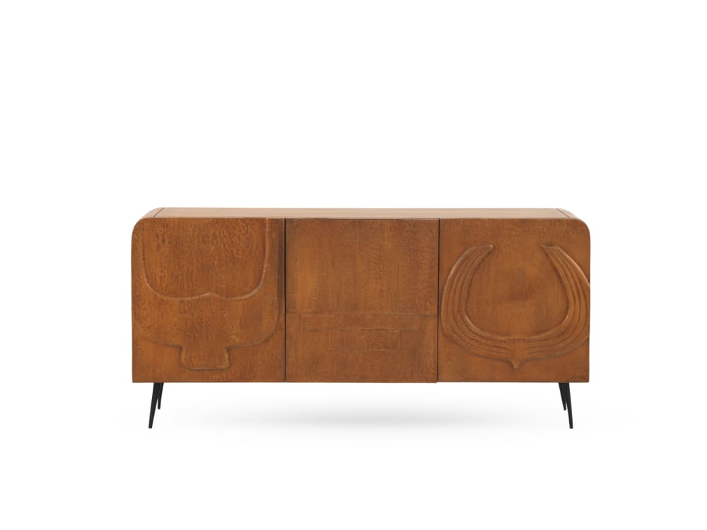 Wohnli Möbelsuche - Sideboard mit 3 Türen in Honigfarbe aus massivem Mangoholz