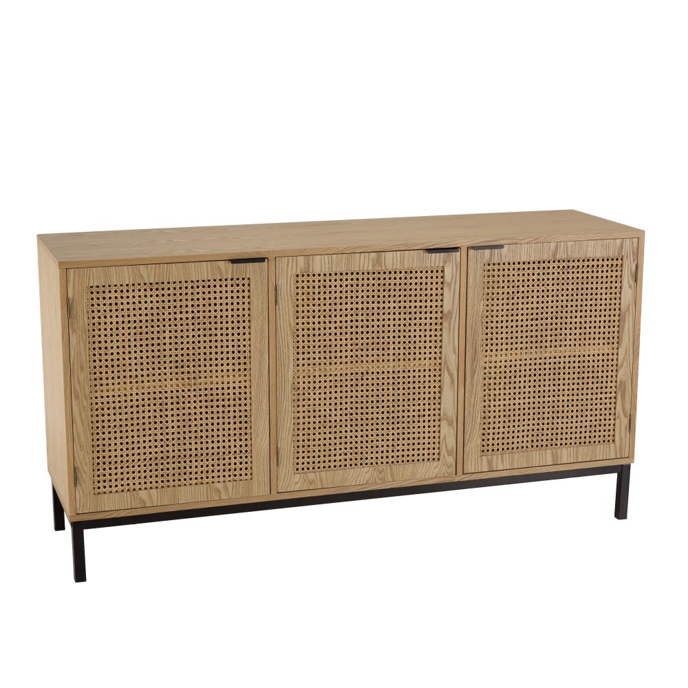 wohnli-moebel-suche-Sideboard-mit-3-Tueren-natuerliches-Rohrgeflecht-schwarze-Metallbeine Wohnli Möbelsuche - Sideboard mit 3 Türen