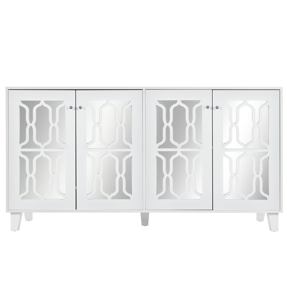 wohnli-moebel-suche-Sideboard-mit-4-Spiegeltueren-und-geometrischem-Muster-Weiss Wohnli Möbelsuche - Sideboard mit 4 Spiegeltüren und geometrischem Muster