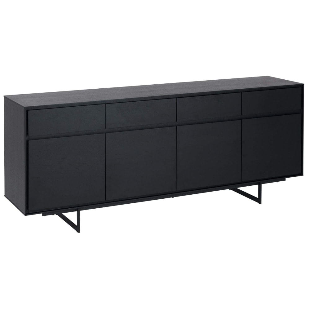 Wohnli Möbelsuche - Sideboard mit 4 Türen 4 Schubladen aus MDF und Metall Schwarz