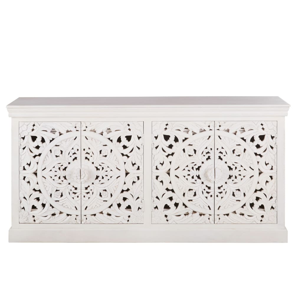 wohnli-moebel-suche-Sideboard-mit-4-Tueren-aus-massivem-geschnitztem-Mangoholz-weiss Wohnli Möbelsuche - Sideboard mit 4 Türen aus massivem geschnitztem Mangoholz