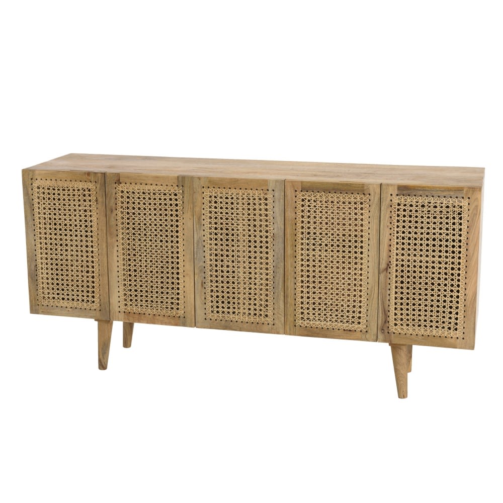 wohnli-moebel-suche-Sideboard-mit-5-Tueren-aus-Mangoholz-mit-Rohrgeflecht-braun Wohnli Möbelsuche - Sideboard mit 5 Türen aus Mangoholz mit Rohrgeflecht