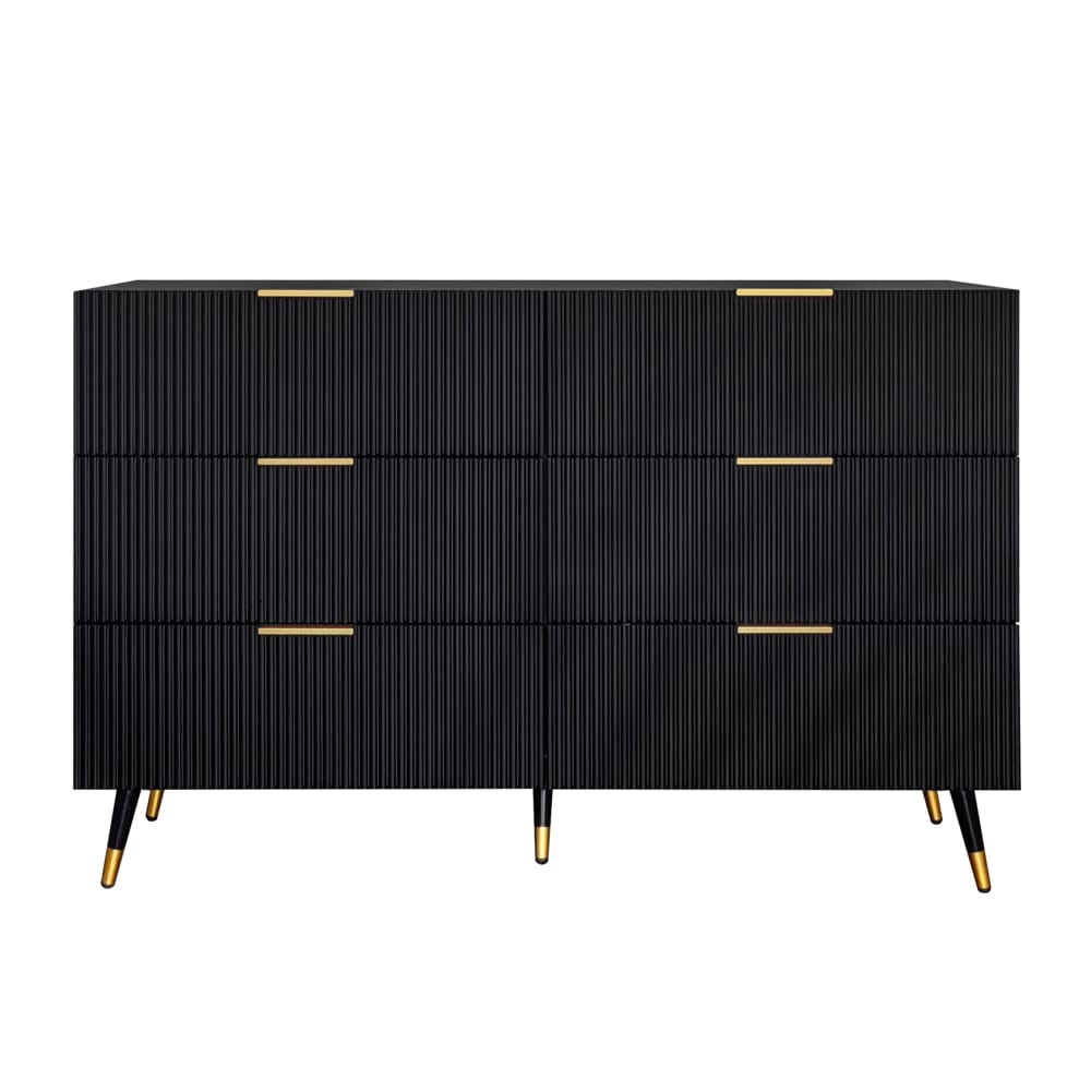 wohnli-moebel-suche-Sideboard-mit-6-Schubladen-Goldenen-Griffen-und-Fuessen-Schwarz Wohnli Möbelsuche - Sideboard mit 6 Schubladen