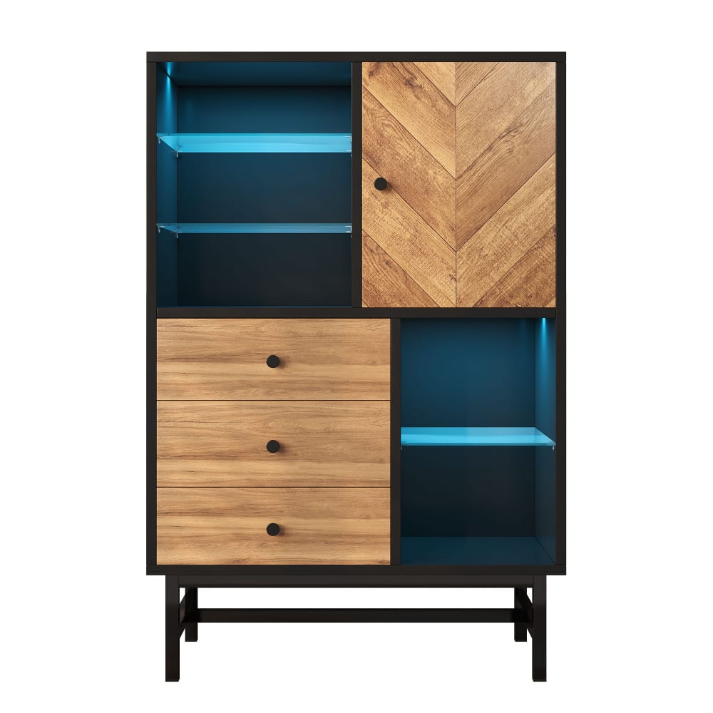 wohnli-moebel-suche-Sideboard-mit-LED-Lichtband-Holzfarbe-und-schwarz Wohnli Möbelsuche - Sideboard mit LED-Lichtband