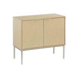 Wohnli Möbelsuche - Sideboard mit geriffeltem Holzdekor und champagnerfarbenem Metall