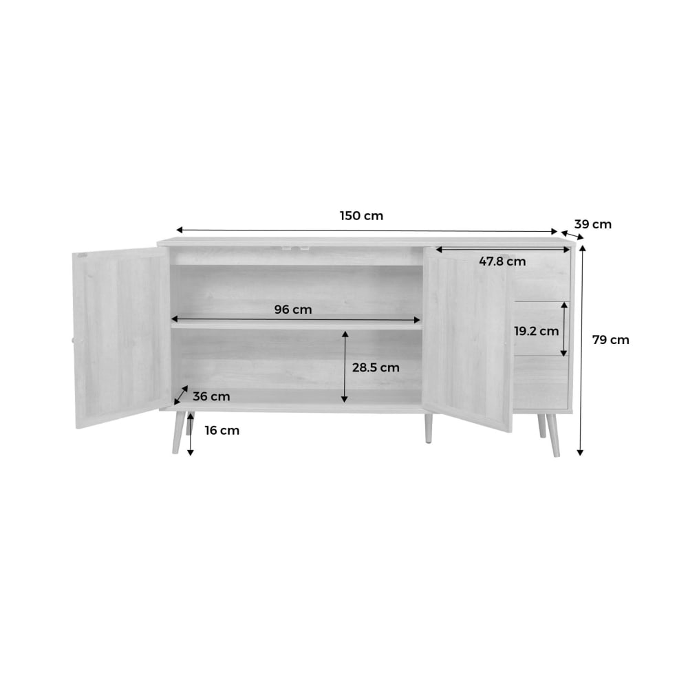wohnli-moebel-suche-Skandinavisches-Sideboard-Weiss-Holzeffekt-mit-Rattangeflecht-2 Wohnli Möbelsuche - Skandinavisches Sideboard Weiß