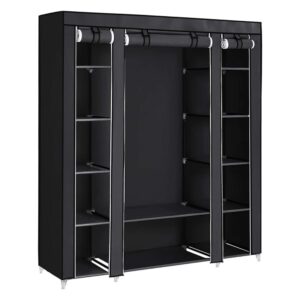 Wohnli Möbelsuche - Stoffkleiderschrank mit 12 Ebenen - L150 cm - Schwarz