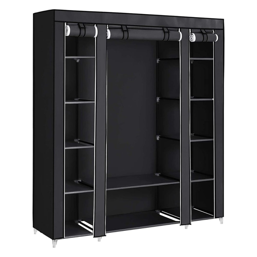 wohnli-moebel-suche-Stoffkleiderschrank-mit-12-Ebenen-L150-cm-Schwarz Wohnli Möbelsuche - Stoffkleiderschrank mit 12 Ebenen - L150 cm - Schwarz