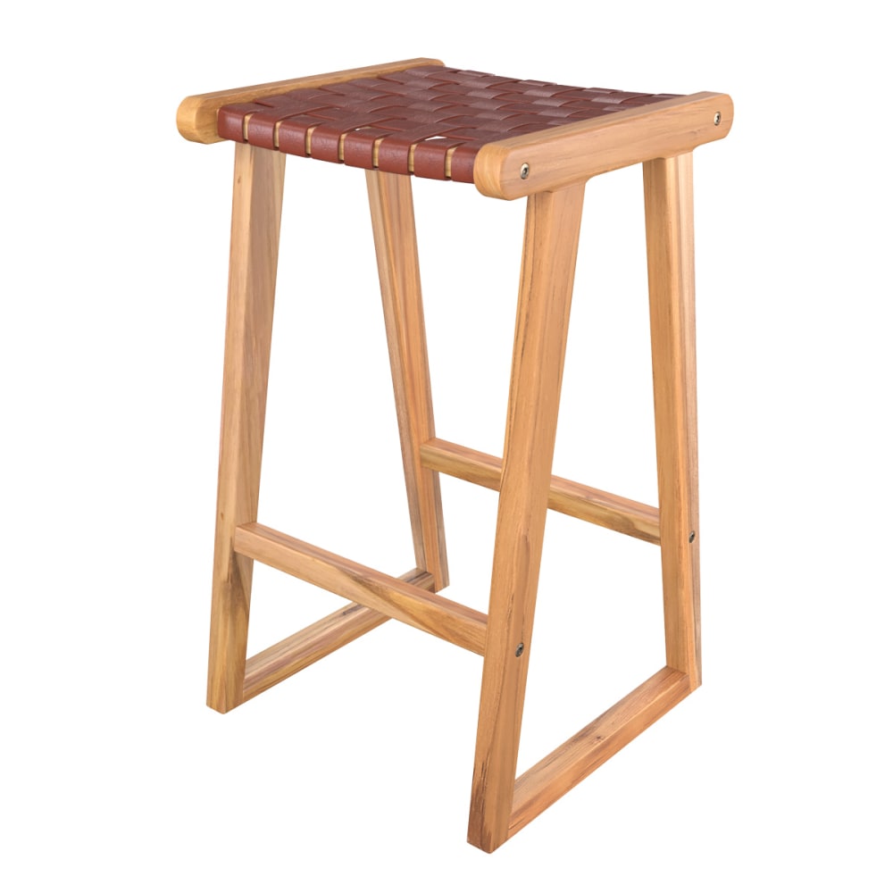 wohnli-moebel-suche-Stuhl-fuer-Mittelinsel-aus-Teakholz-und-Leder-braun-67-cm Wohnli Möbelsuche - Stuhl für Mittelinsel aus Teakholz und Leder braun