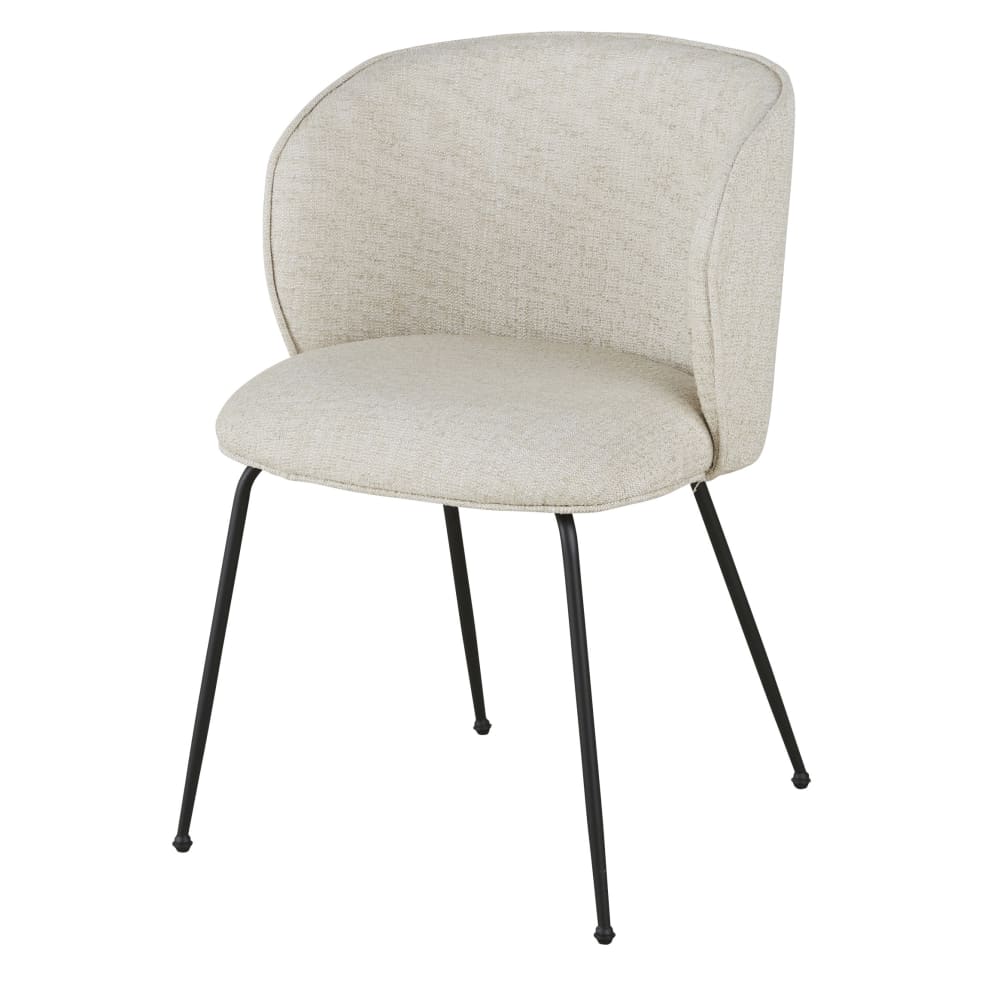 Wohnli Möbelsuche - Stuhl mit beigefarbenem Bezug aus recyceltem Polyester und Leinen und Beinen aus schwarzem Stahl