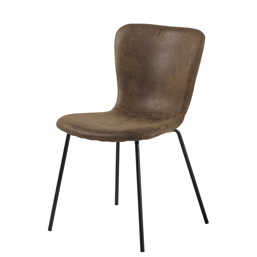 Wohnli Möbelsuche - Stuhl mit braunem Velourslederbezug in Used-Optik