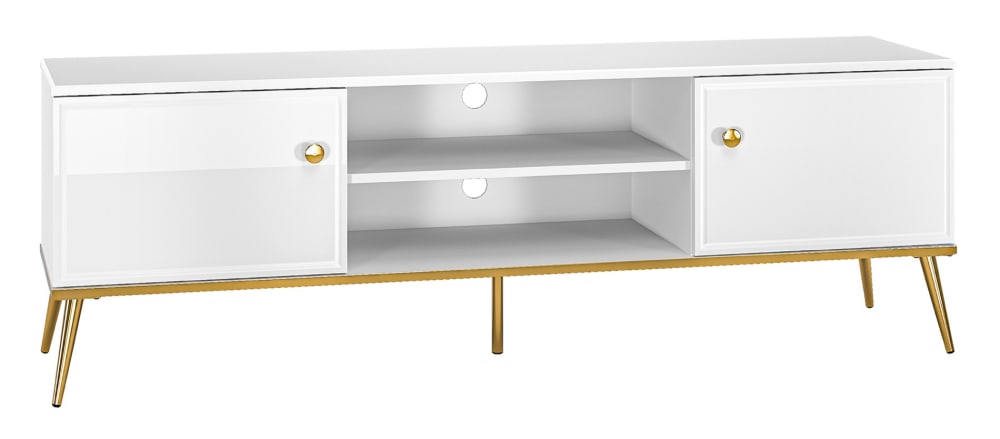wohnli-moebel-suche-TV-Lowboard-in-Weiss-Matt-Hochglanz-mit-goldenen-Beinen-160-cm Wohnli Möbelsuche - TV-Lowboard in Weiß Matt / Hochglanz mit goldenen Beinen