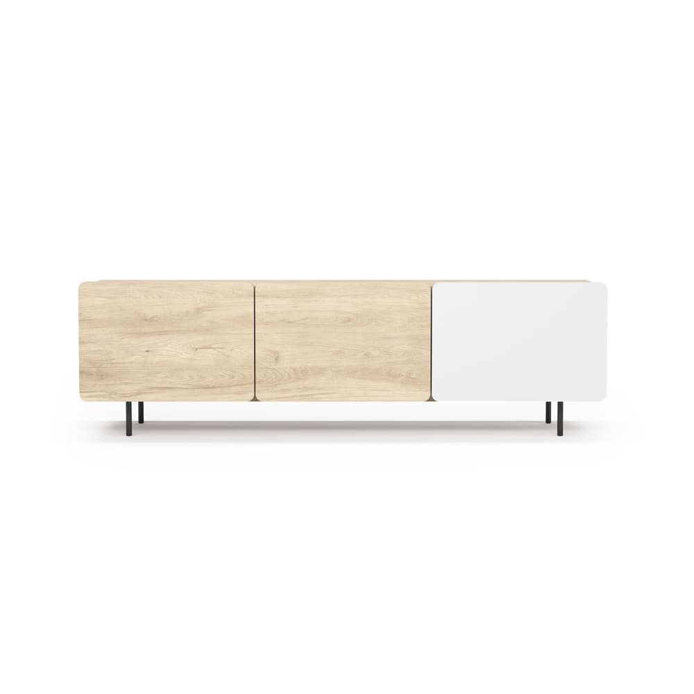 wohnli-moebel-suche-TV-Moebel-3-Tueren-Melamin-Eiche-Weiss-Fuesse-in-Graphit-54x180x44 Wohnli Möbelsuche - TV-Möbel 3 Türen