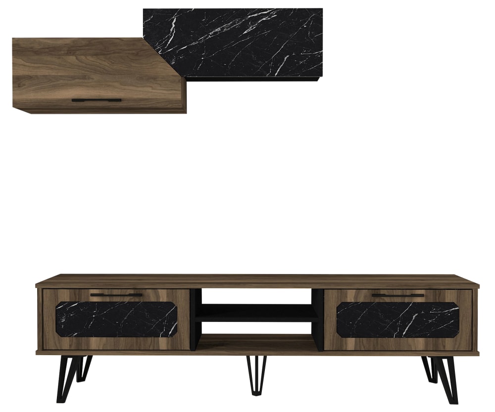wohnli-moebel-suche-TV-Moebel-4-Tuerig-mit-Haengeregal-aus-Holz-braun-und-Marmoroptik Wohnli Möbelsuche - TV-Möbel 4-Türig mit Hängeregal aus Holz