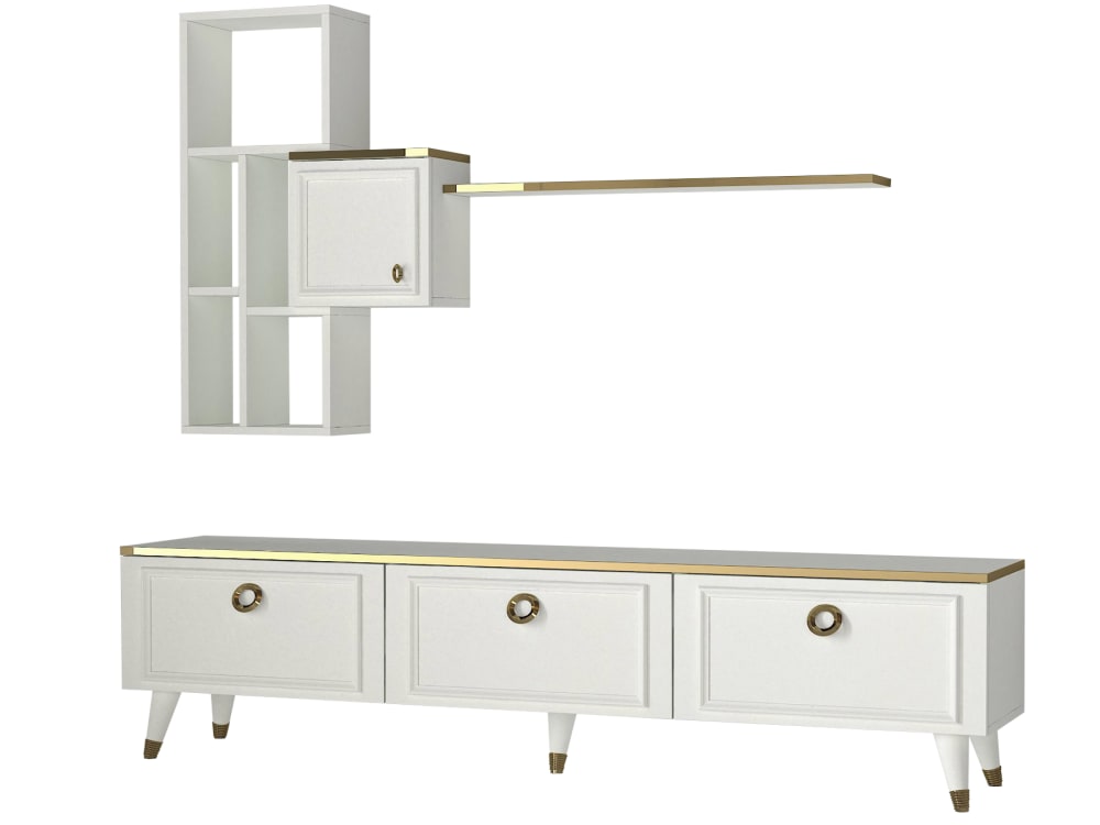 wohnli-moebel-suche-TV-Moebel-4-Tuerig-mit-Haengeregal-aus-Holz-goldene-Verzierungen-weiss Wohnli Möbelsuche - TV-Möbel 4-Türig mit Hängeregal aus Holz
