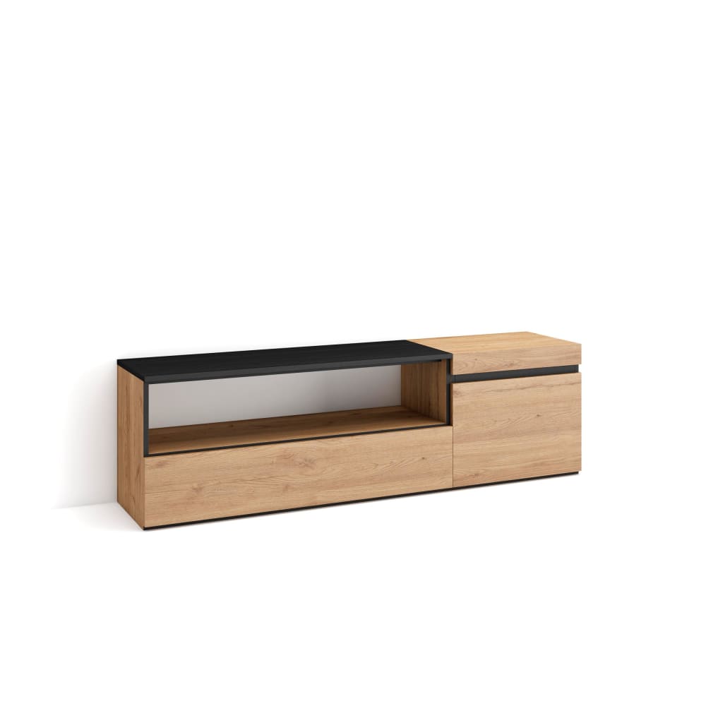 wohnli-moebel-suche-TV-Moebel-Holzeffekt-150x35x45cm-Eiche-und-Schwarz Wohnli Möbelsuche - TV-Möbel Holzeffekt 150x35x45cm Eiche und Schwarz