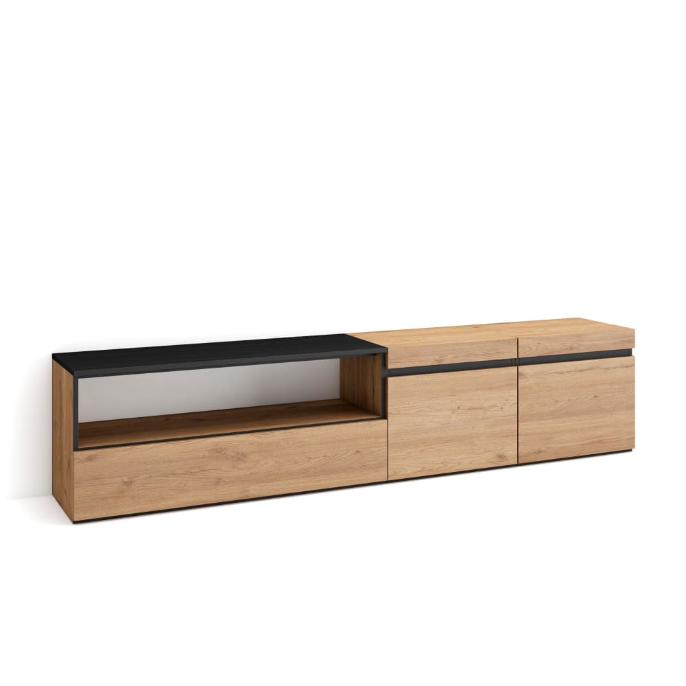 wohnli-moebel-suche-TV-Moebel-Holzeffekt-200x35x45cm-Eiche-und-Schwarz Wohnli Möbelsuche - TV-Möbel Holzeffekt 200x35x45cm Eiche und Schwarz