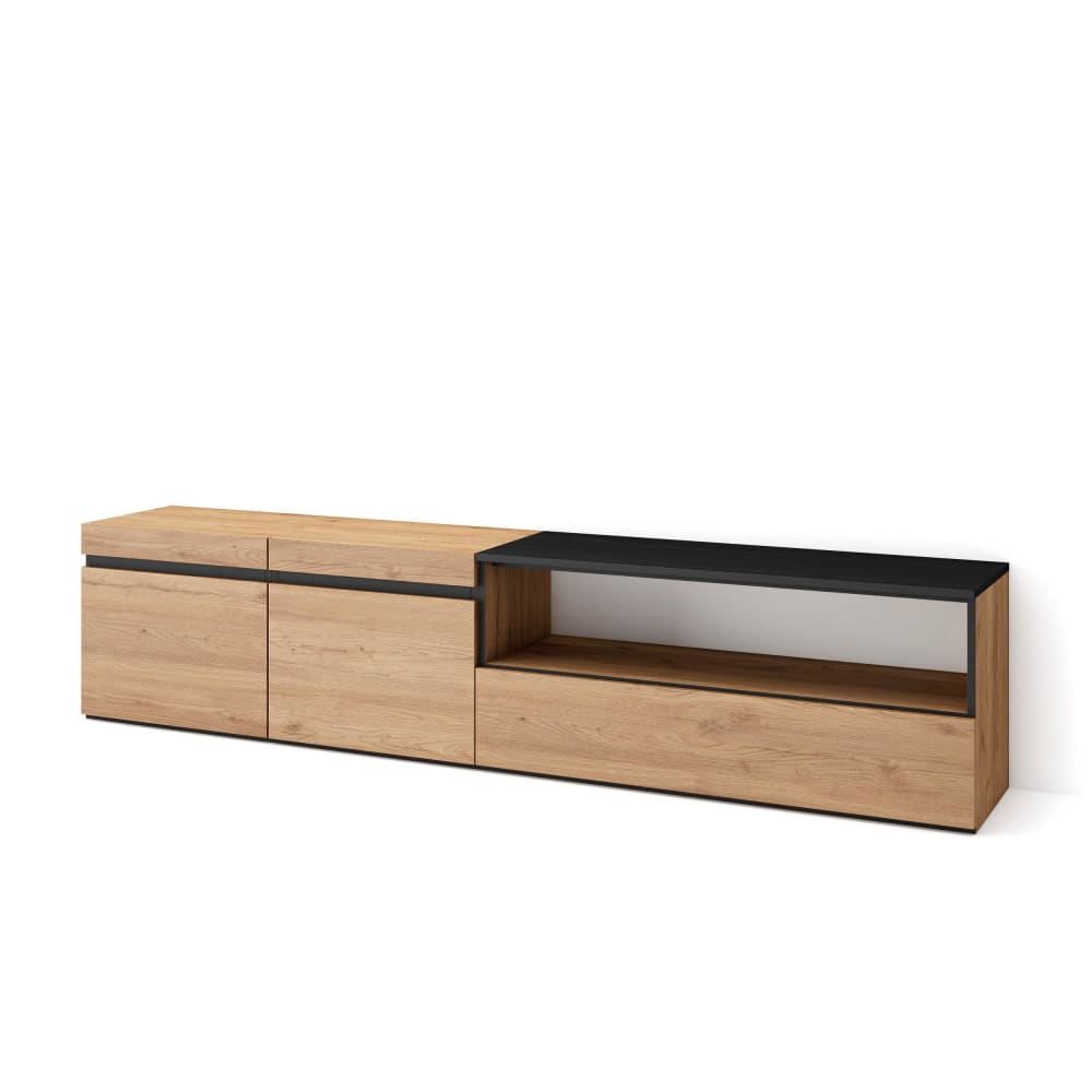 wohnli-moebel-suche-TV-Moebel-Holzeffekt-200x35x45cm-Eiche-und-Schwarz Wohnli Möbelsuche - TV-Möbel Holzeffekt 200x35x45cm Eiche und Schwarz