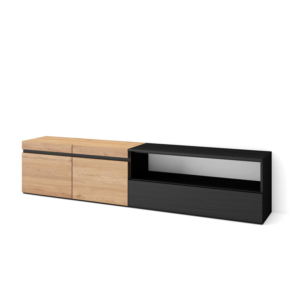 wohnli-moebel-suche-TV-Moebel-Holzeffekt-200x35x45cm-Eiche-und-Schwarz Wohnli Möbelsuche - TV-Möbel Holzeffekt 200x35x45cm Eiche und Schwarz