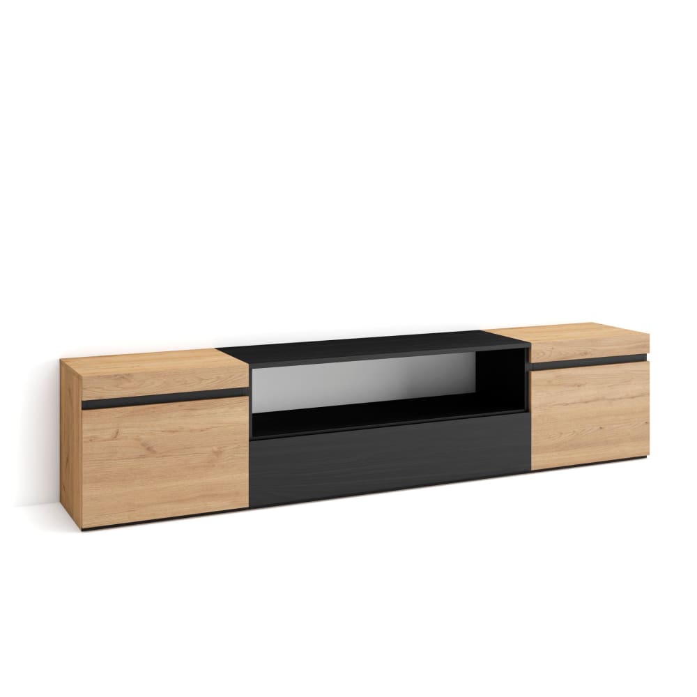 wohnli-moebel-suche-TV-Moebel-Holzeffekt-200x35x45cm-Eiche-und-Schwarz Wohnli Möbelsuche - TV-Möbel Holzeffekt 200x35x45cm Eiche und Schwarz