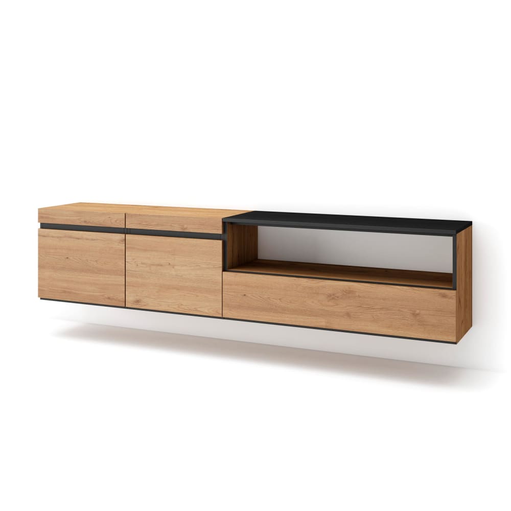 wohnli-moebel-suche-TV-Moebel-Holzeffekt-Haengend-200x35x45cm-Eiche-und-Schwarz Wohnli Möbelsuche - TV-Möbel Holzeffekt Hängend 200x35x45cm Eiche und Schwarz