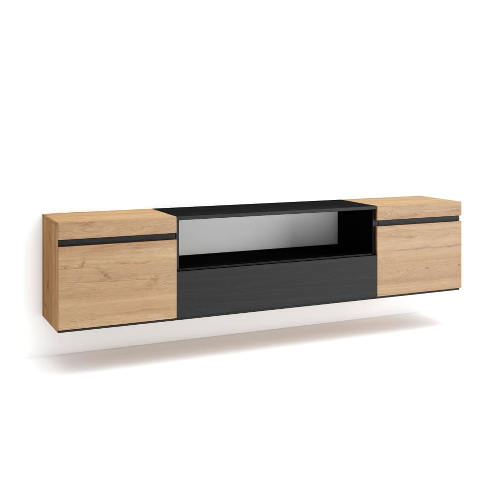 wohnli-moebel-suche-TV-Moebel-Holzeffekt-Haengend-200x35x45cm-Eiche-und-Schwarz Wohnli Möbelsuche - TV-Möbel Holzeffekt Hängend 200x35x45cm Eiche und Schwarz