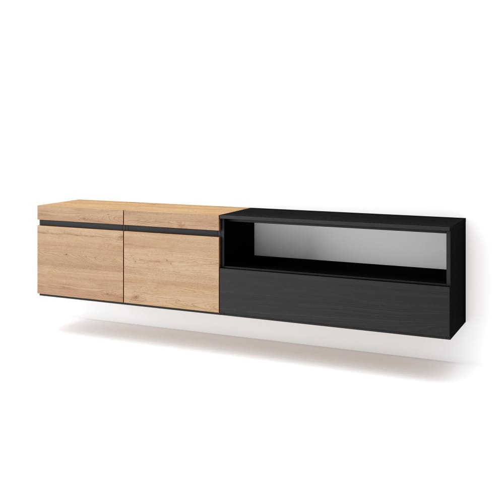 wohnli-moebel-suche-TV-Moebel-Holzeffekt-Haengend-200x35x45cm-Eiche-und-Schwarz Wohnli Möbelsuche - TV-Möbel Holzeffekt Hängend 200x35x45cm Eiche und Schwarz