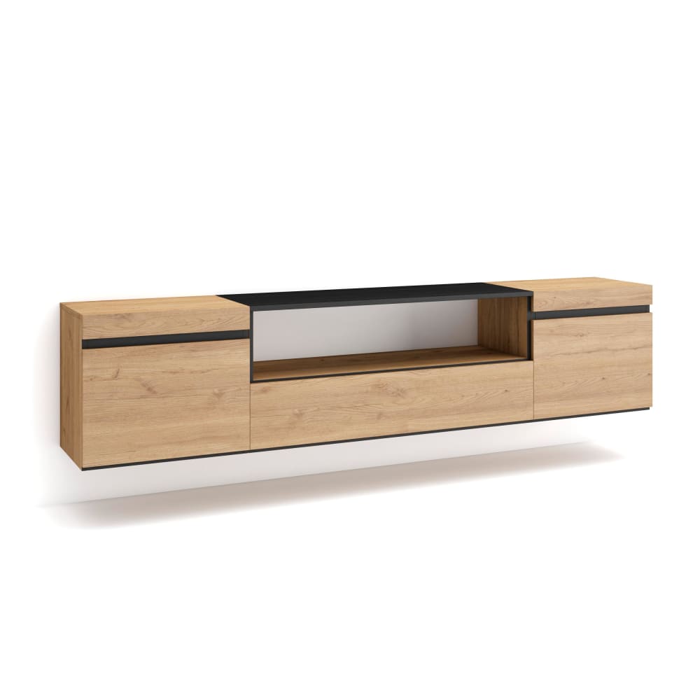 wohnli-moebel-suche-TV-Moebel-Holzeffekt-Haengend-200x35x45cm-Eiche-und-Schwarz Wohnli Möbelsuche - TV-Möbel Holzeffekt Hängend 200x35x45cm Eiche und Schwarz