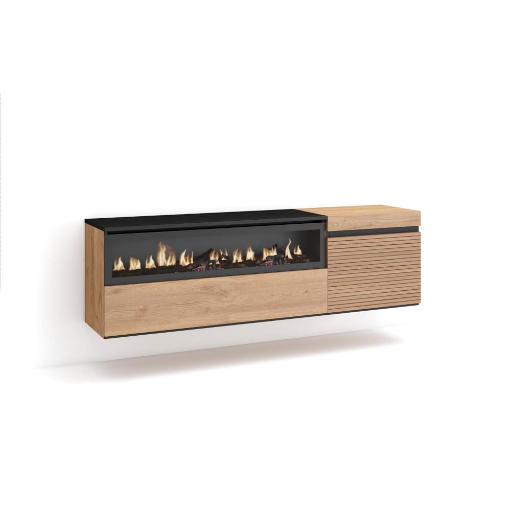 wohnli-moebel-suche-TV-Moebel-Holzeffekt-Kamin-mit-Feuereffekt-150x35x45cm-Eiche Wohnli Möbelsuche - TV-Möbel Holzeffekt Kamin mit Feuereffekt 150x35x45cm Eiche