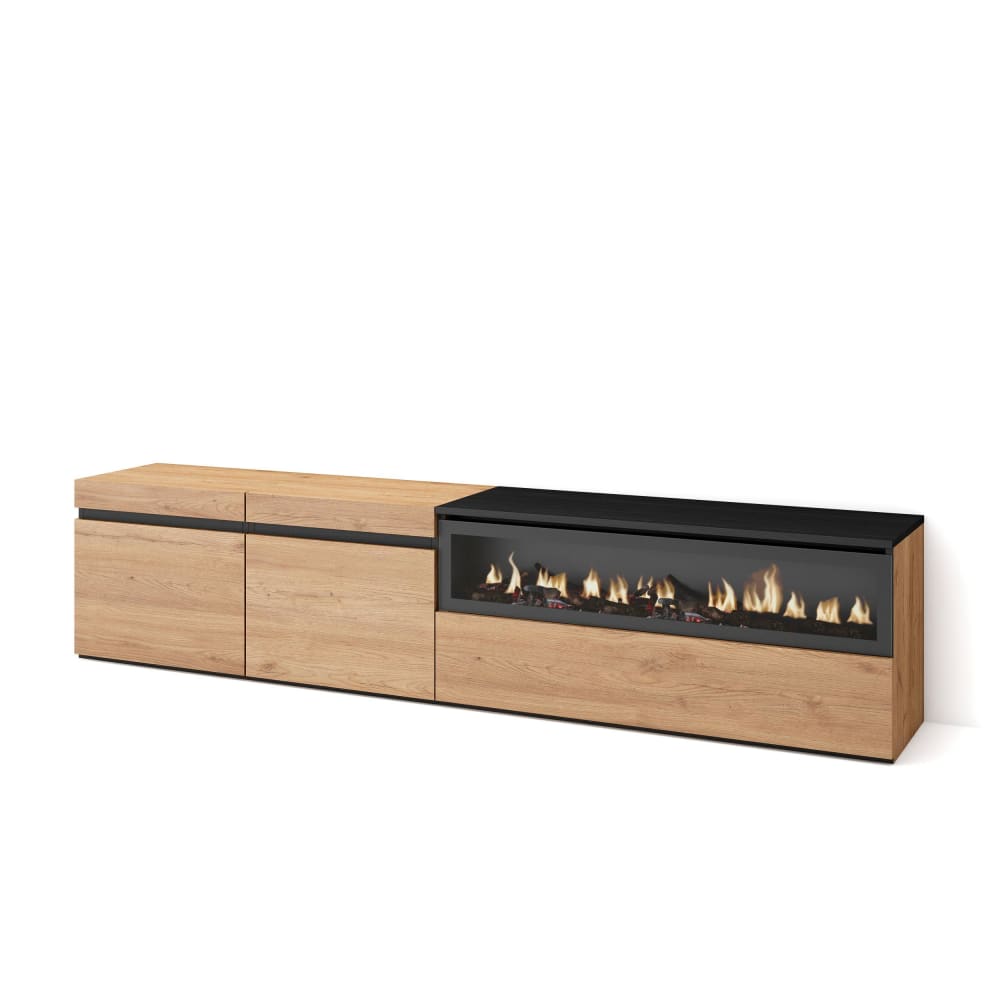 wohnli-moebel-suche-TV-Moebel-Holzeffekt-Kamin-mit-Feuereffekt-200x35x45-Eiche-und-Schwarz Wohnli Möbelsuche - TV-Möbel Holzeffekt Kamin mit Feuereffekt 200x35x45 Eiche und Schwarz