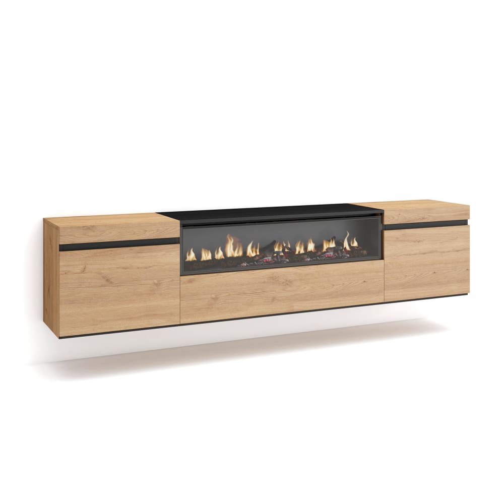 wohnli-moebel-suche-TV-Moebel-Holzeffekt-Kamin-mit-Feuereffekt-200x35x45-Eiche-und-Schwarz Wohnli Möbelsuche - TV-Möbel Holzeffekt Kamin mit Feuereffekt 200x35x45 Eiche und Schwarz