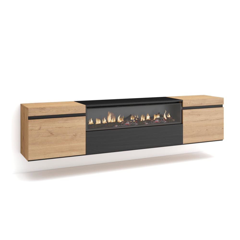 wohnli-moebel-suche-TV-Moebel-Holzeffekt-Kamin-mit-Feuereffekt-200x35x45-Eiche-und-Schwarz Wohnli Möbelsuche - TV-Möbel Holzeffekt Kamin mit Feuereffekt 200x35x45 Eiche und Schwarz