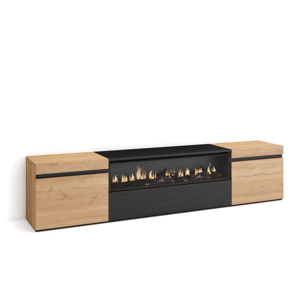 wohnli-moebel-suche-TV-Moebel-Holzeffekt-Kamin-mit-Feuereffekt-200x35x45-Eiche-und-Schwarz Wohnli Möbelsuche - TV-Möbel Holzeffekt Kamin mit Feuereffekt 200x35x45 Eiche und Schwarz