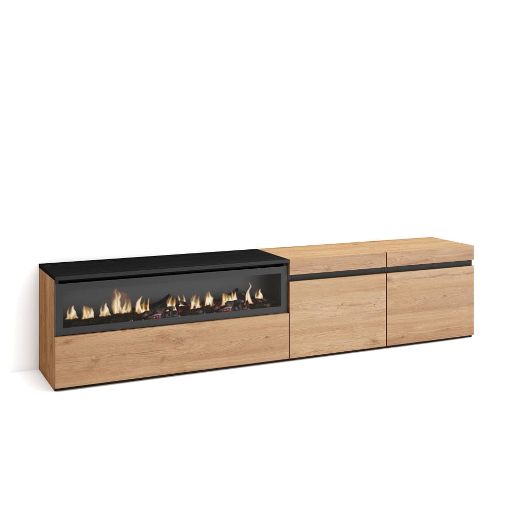 wohnli-moebel-suche-TV-Moebel-Holzeffekt-Kamin-mit-Feuereffekt-200x35x45-Eiche-und-Schwarz Wohnli Möbelsuche - TV-Möbel Holzeffekt Kamin mit Feuereffekt 200x35x45 Eiche und Schwarz