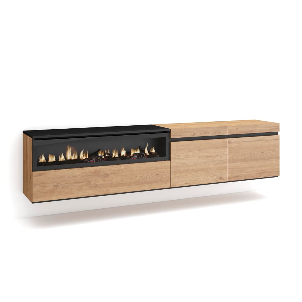 wohnli-moebel-suche-TV-Moebel-Holzeffekt-Kamin-mit-Feuereffekt-200x35x45-Eiche-und-Schwarz Wohnli Möbelsuche - TV-Möbel Holzeffekt Kamin mit Feuereffekt 200x35x45 Eiche und Schwarz