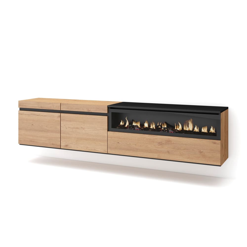 wohnli-moebel-suche-TV-Moebel-Holzeffekt-Kamin-mit-Feuereffekt-200x35x45-Eiche-und-Schwarz Wohnli Möbelsuche - TV-Möbel Holzeffekt Kamin mit Feuereffekt 200x35x45 Eiche und Schwarz