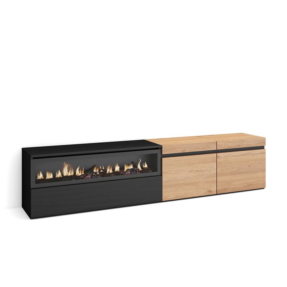 wohnli-moebel-suche-TV-Moebel-Holzeffekt-Kamin-mit-Feuereffekt-200x35x45-Eiche-und-Schwarz Wohnli Möbelsuche - TV-Möbel Holzeffekt Kamin mit Feuereffekt 200x35x45 Eiche und Schwarz