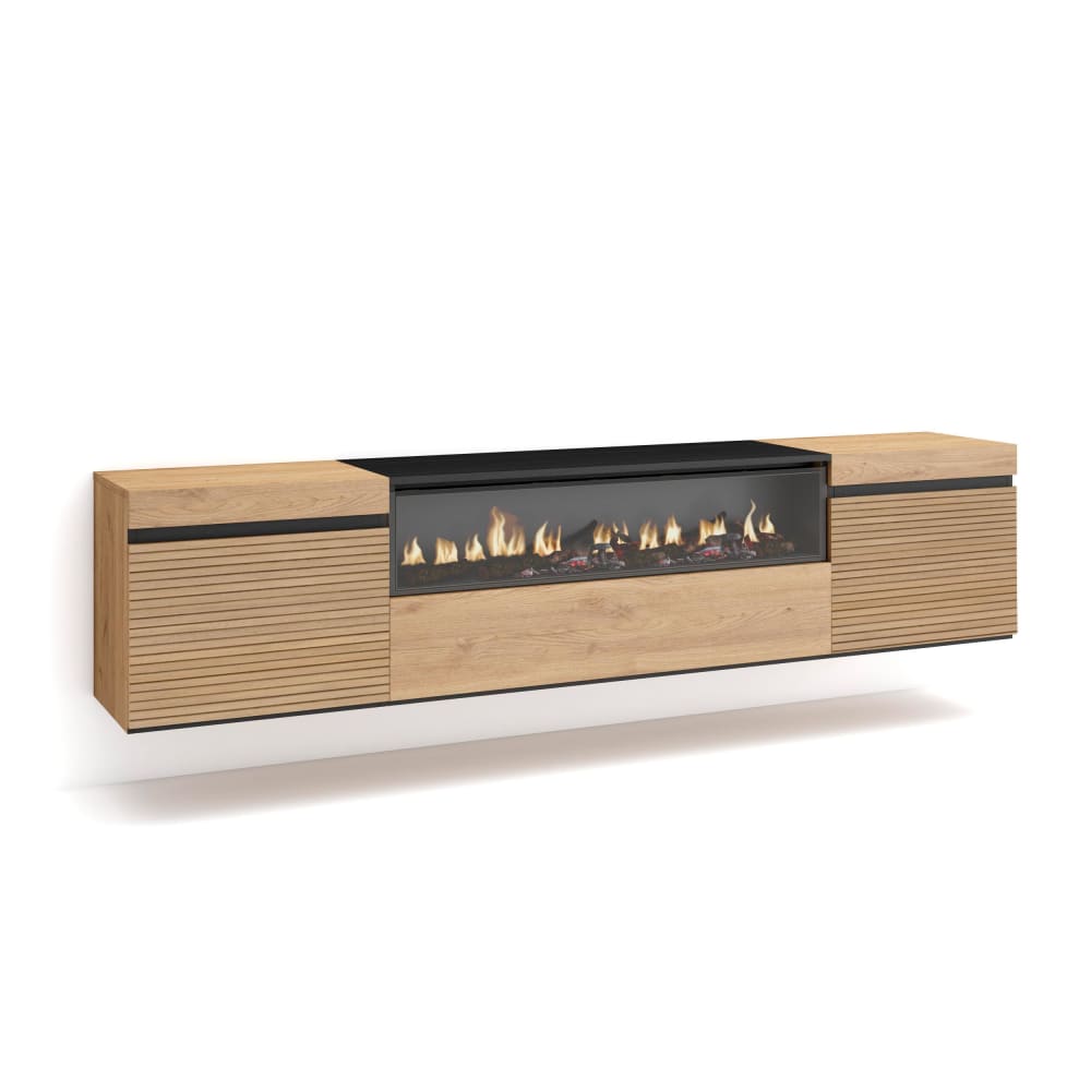 wohnli-moebel-suche-TV-Moebel-Holzeffekt-Kamin-mit-Feuereffekt-200x35x45cm-Eiche Wohnli Möbelsuche - TV-Möbel Holzeffekt Kamin mit Feuereffekt 200x35x45cm Eiche