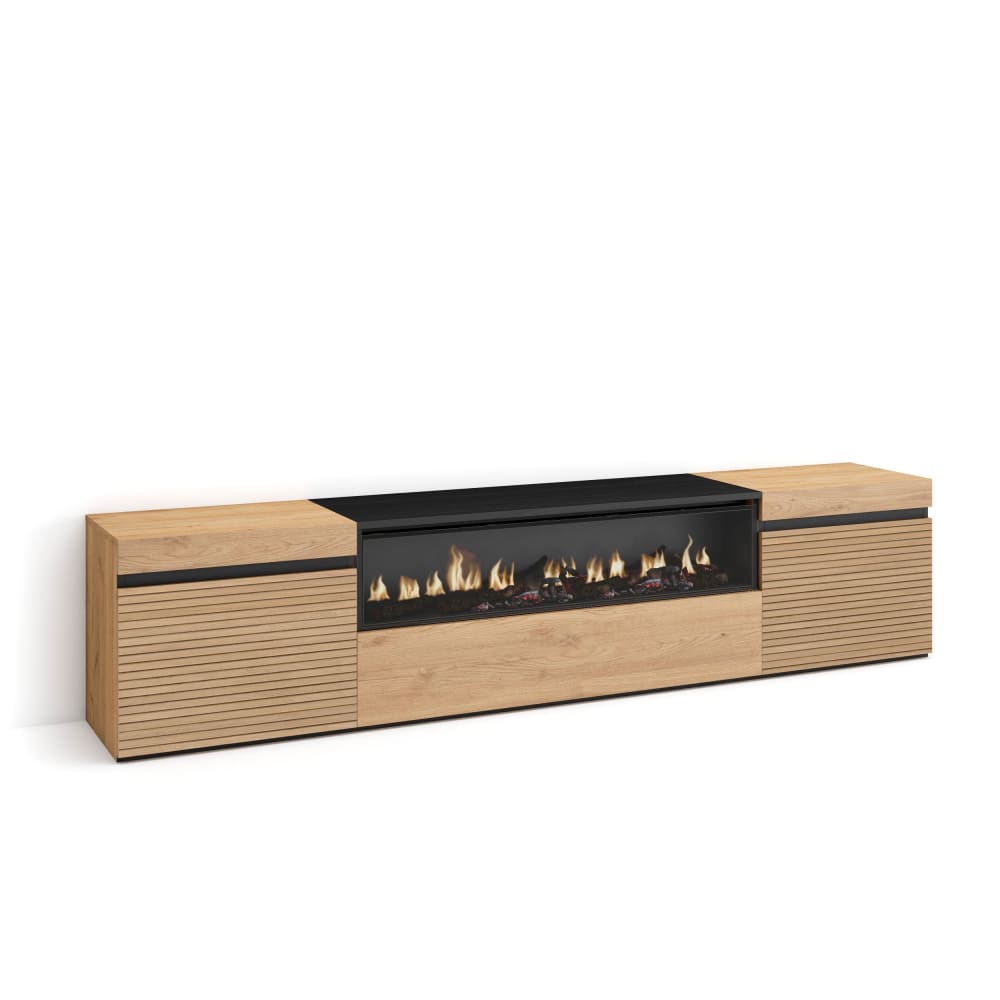 wohnli-moebel-suche-TV-Moebel-Holzeffekt-Kamin-mit-Feuereffekt-200x35x45cm-Eiche Wohnli Möbelsuche - TV-Möbel Holzeffekt Kamin mit Feuereffekt 200x35x45cm Eiche