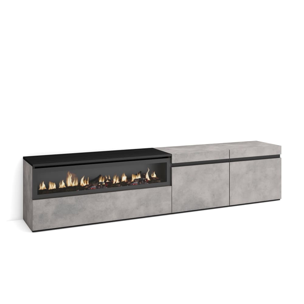 wohnli-moebel-suche-TV-Moebel-Holzeffekt-Kamin-mit-Feuereffekt-200x35x45cm-Zementgrau Wohnli Möbelsuche - TV-Möbel Holzeffekt Kamin mit Feuereffekt 200x35x45cm Zementgrau