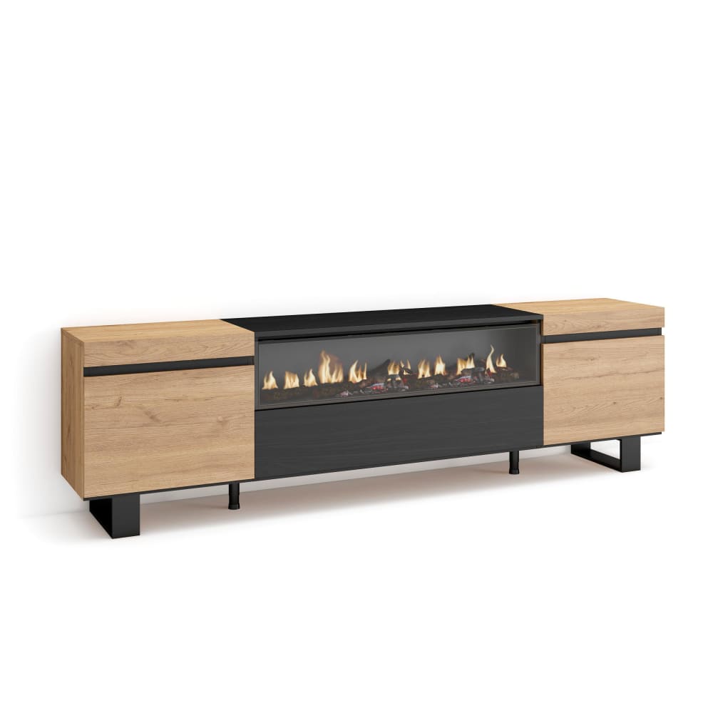 wohnli-moebel-suche-TV-Moebel-Holzeffekt-Kamin-mit-Feuereffekt-200x35x57-Eiche-und-Schwarz Wohnli Möbelsuche - TV-Möbel Holzeffekt Kamin mit Feuereffekt 200x35x57 Eiche und Schwarz